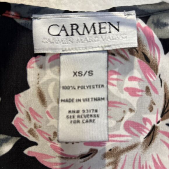 Carmen Women's Swimsuit Coverup Black Tropical Floral Fringe Open Front Kimono - Picture 11 of 12